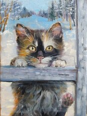 Мастер-класс по маслу "Любопытный котёнок"