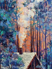 Мастер-класс по маслу "Домик в лесу"