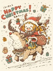 Мастер‑класс "Новогодний постер в аниме‑стиле: девочка на олене с подарками"