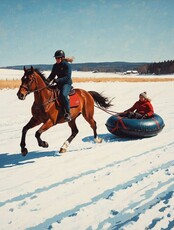 Катание на ватрушке за лошадью