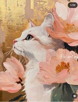 Мастер-класс по живописи "Белая кошка в цветах"