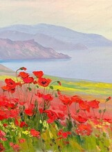 Мастер-класс по маслу "Маки на рассвете"