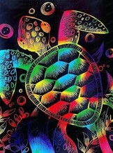 Каникулы для детей. Мастер-класс в технике граттаж "Морская черепашка"